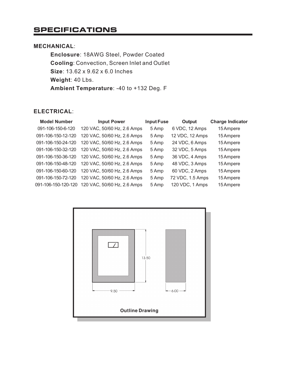 Specifications | Kussmaul Electronics 091-106-150-12-120 User Manual | Page 5 / 6