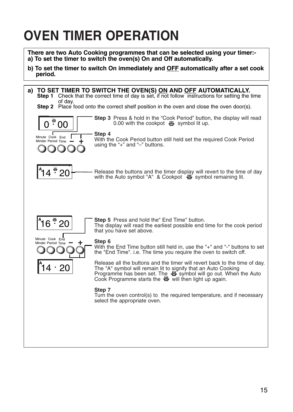 Oven timer operation | Creda Cooker User Manual | Page 15 / 40