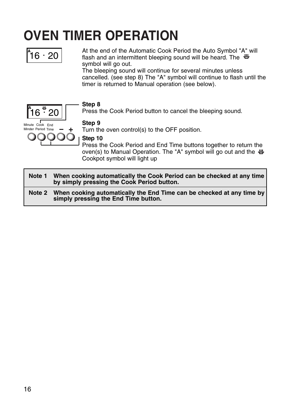 Oven timer operation | Creda Cooker User Manual | Page 16 / 40