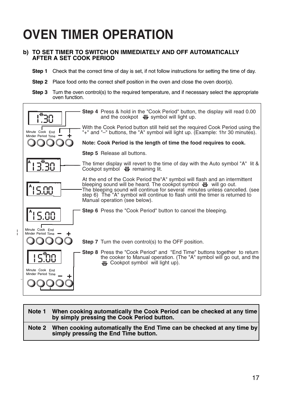Oven timer operation | Creda Cooker User Manual | Page 17 / 40