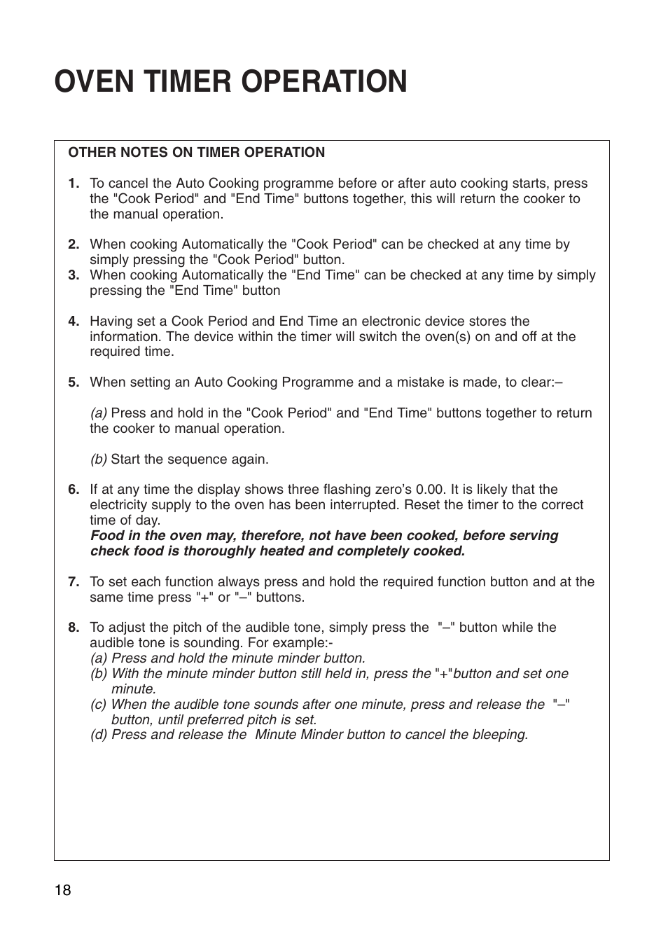 Oven timer operation | Creda Cooker User Manual | Page 18 / 40