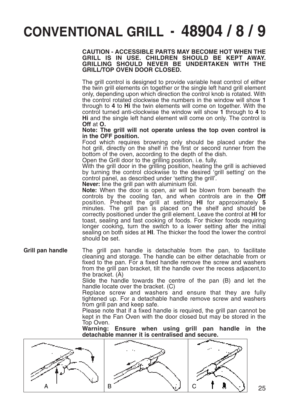 Conventional grill | Creda Cooker User Manual | Page 25 / 40