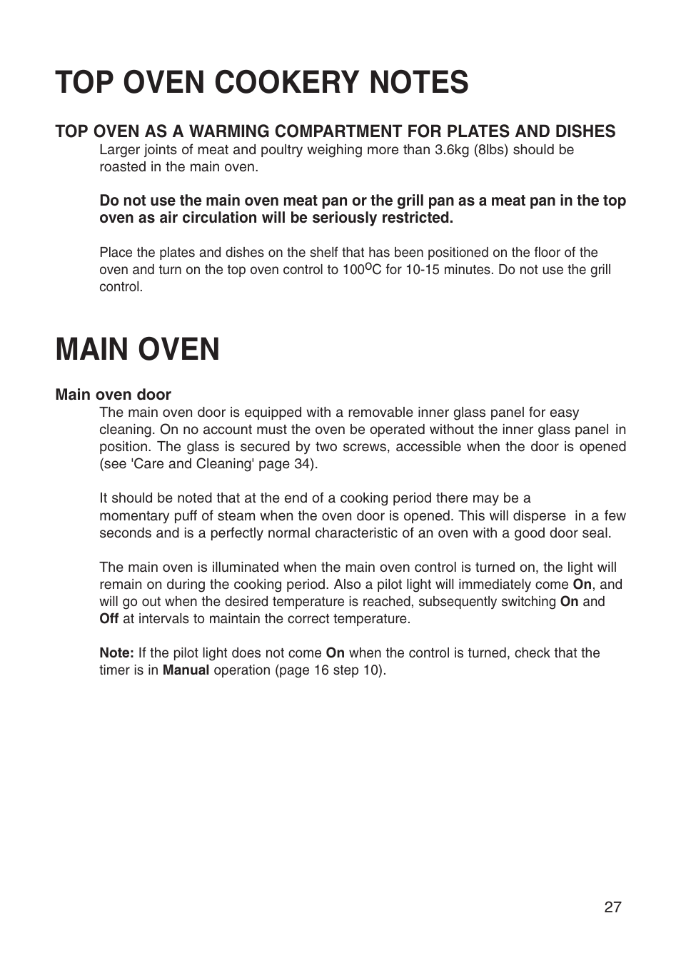 Main oven | Creda Cooker User Manual | Page 27 / 40
