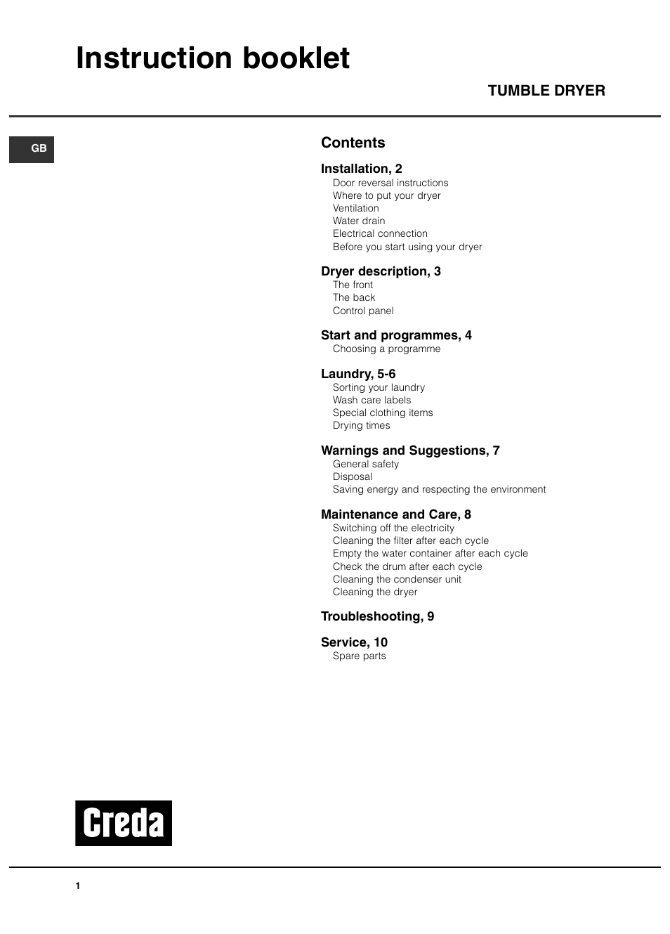 Instruction booklet | Creda TCR2 User Manual | Page 2 / 12