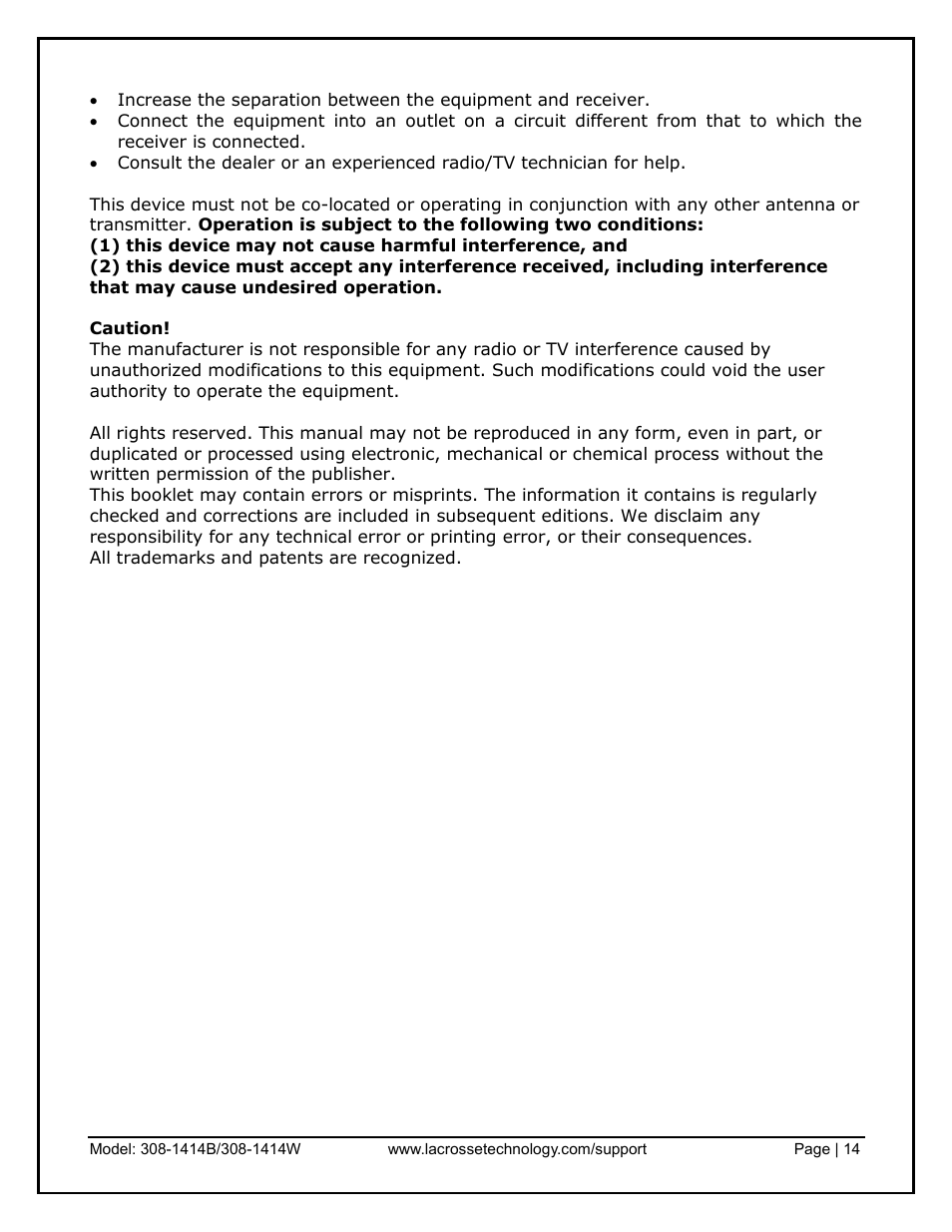 La Crosse Technology 308-1414B User Manual | Page 14 / 14