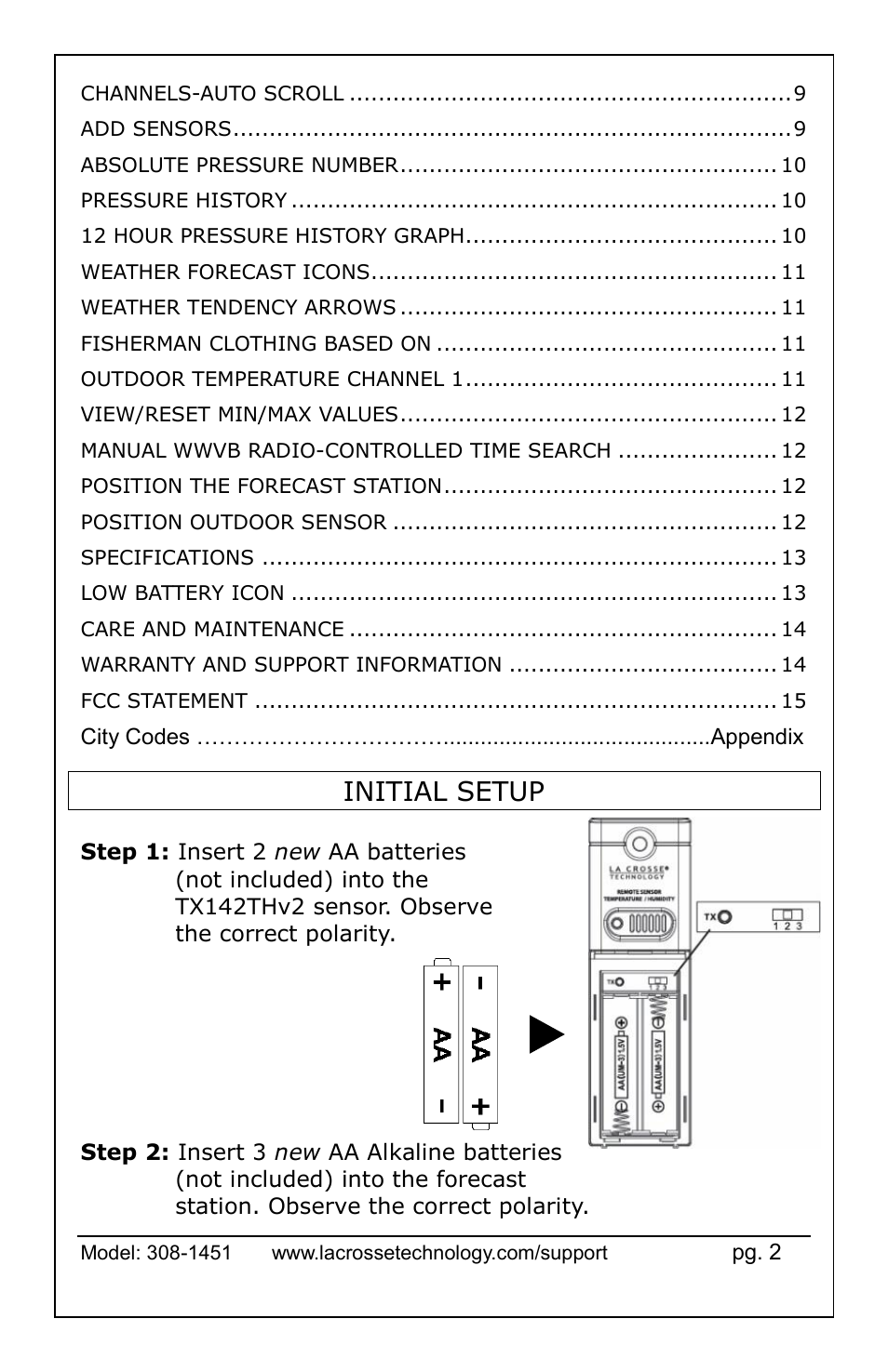 Initial setup | La Crosse Technology 308-1451 User Manual | Page 2 / 15