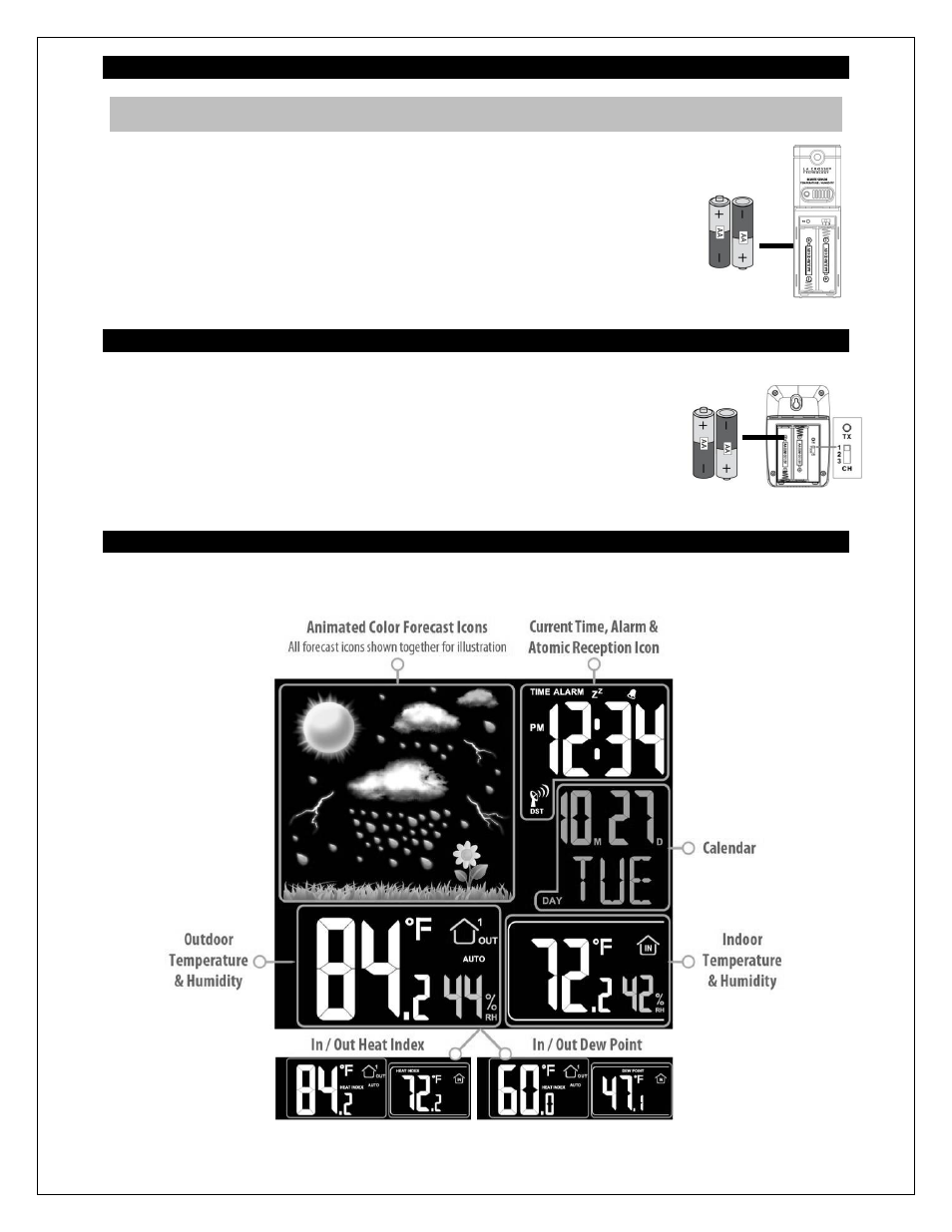 Install batteries in the tx142th transmitter, Install batteries in the tx14th transmitter, Lcd screen | La Crosse Technology 308-146 User Manual | Page 4 / 13