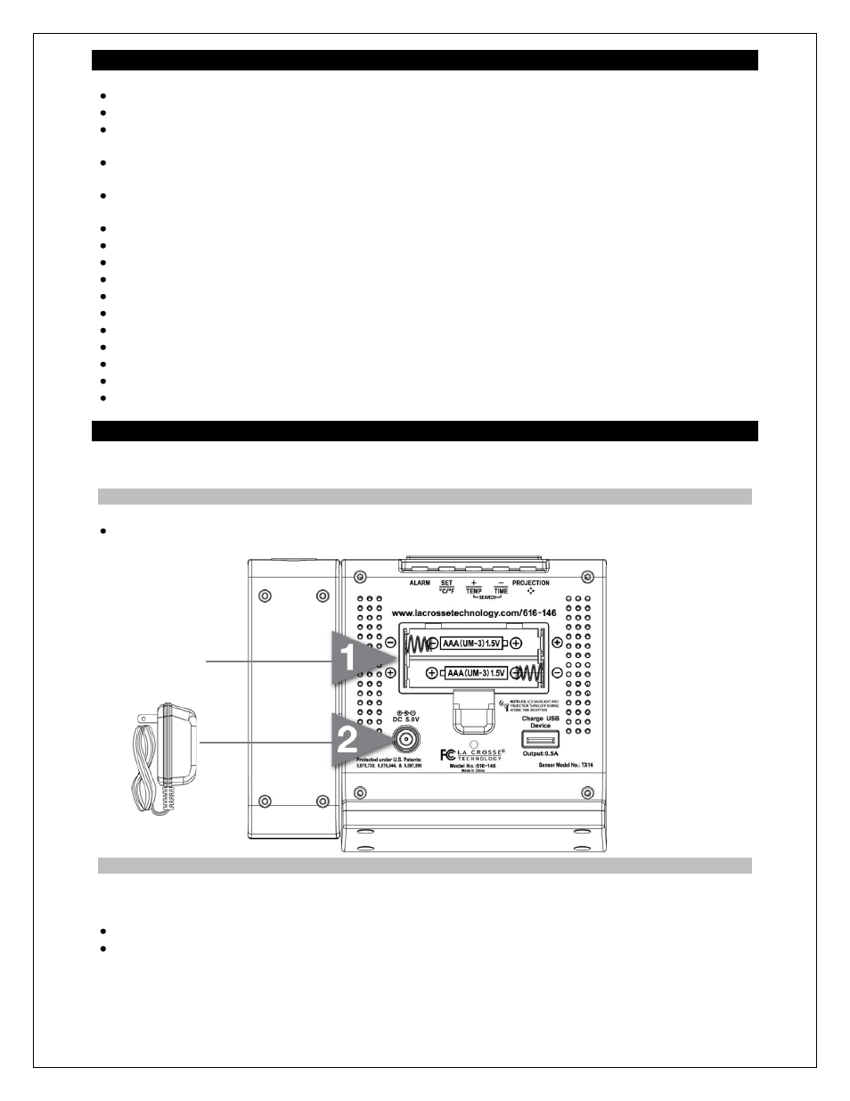Features, Power the projection alarm | La Crosse Technology 616-146 User Manual | Page 3 / 11
