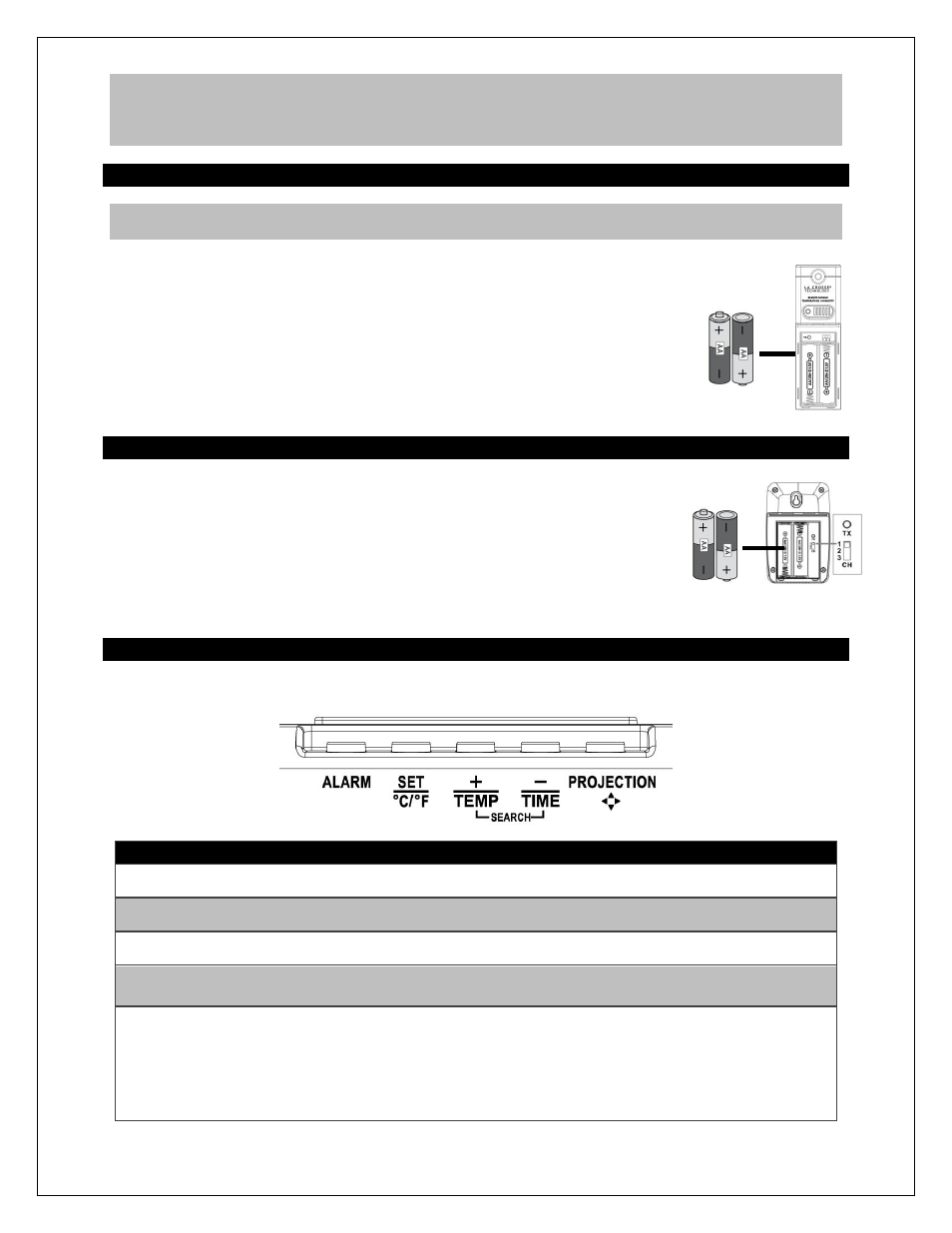 Install batteries in the tx141 transmitter, Install batteries in the tx14 transmitter, Functions buttons | La Crosse Technology 616-146 User Manual | Page 4 / 11