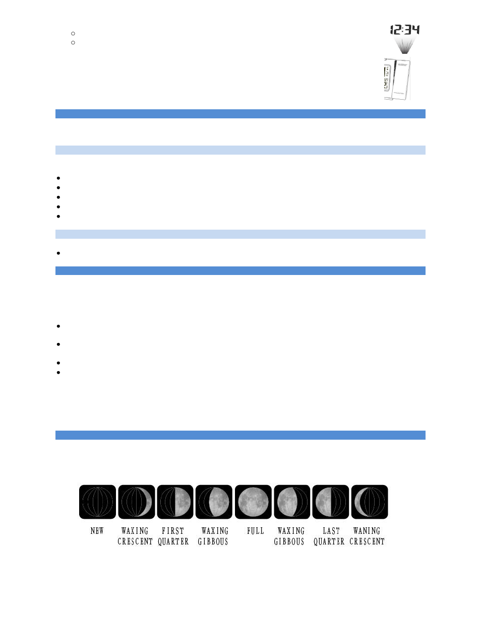 Backlight intensity, A/c power, Batteries | Usb charge port, Moon phase | La Crosse Technology 616-146a User Manual | Page 8 / 11