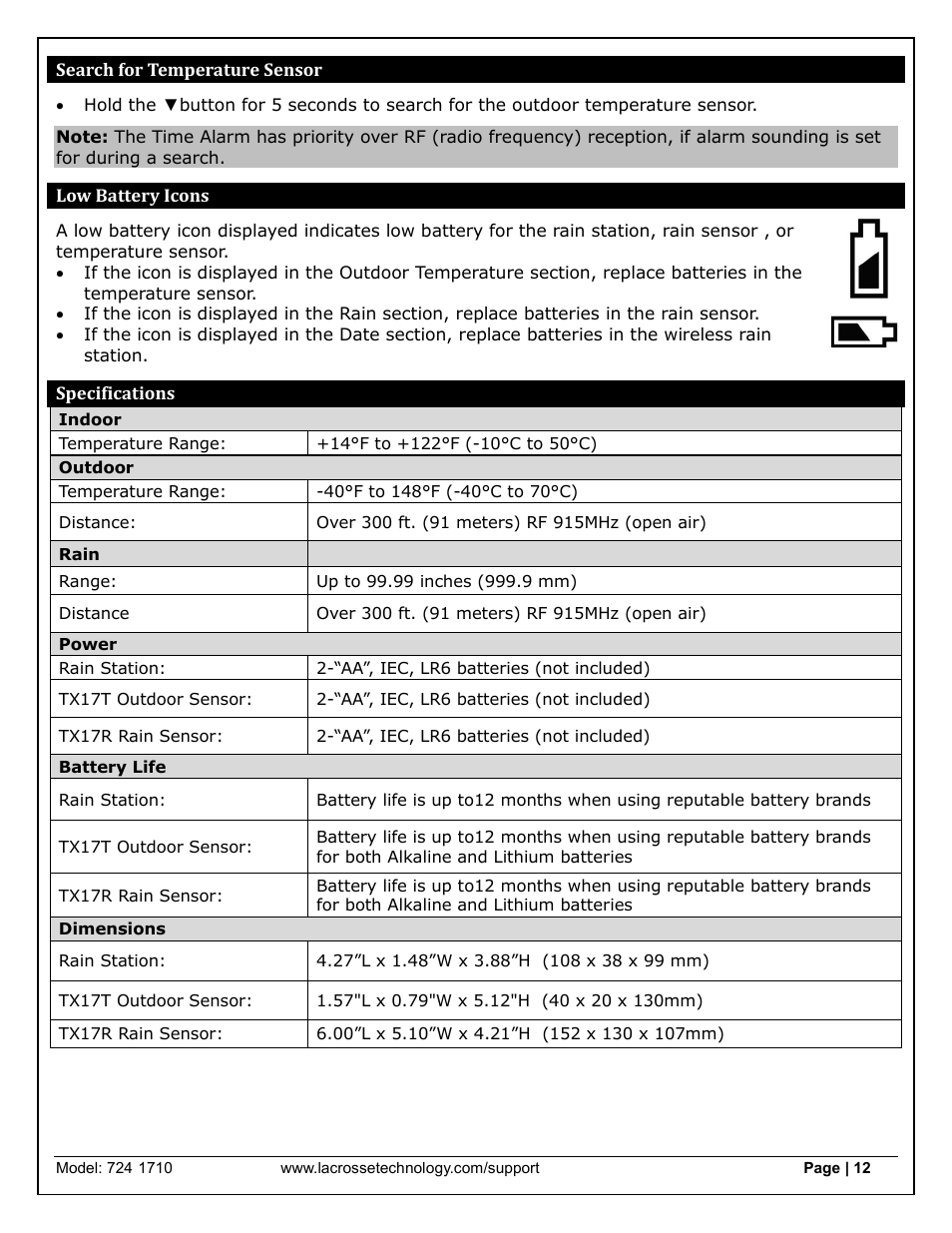 La Crosse Technology 724-1710 User Manual | Page 12 / 14