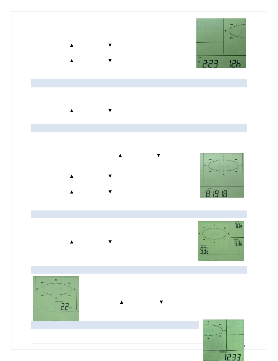 12/24 hour time display, Date set, F/ c temperature unit | Wind speed unit, Rainfall unit, F/°c temperature unit | La Crosse Technology C84612 User Manual | Page 11 / 30