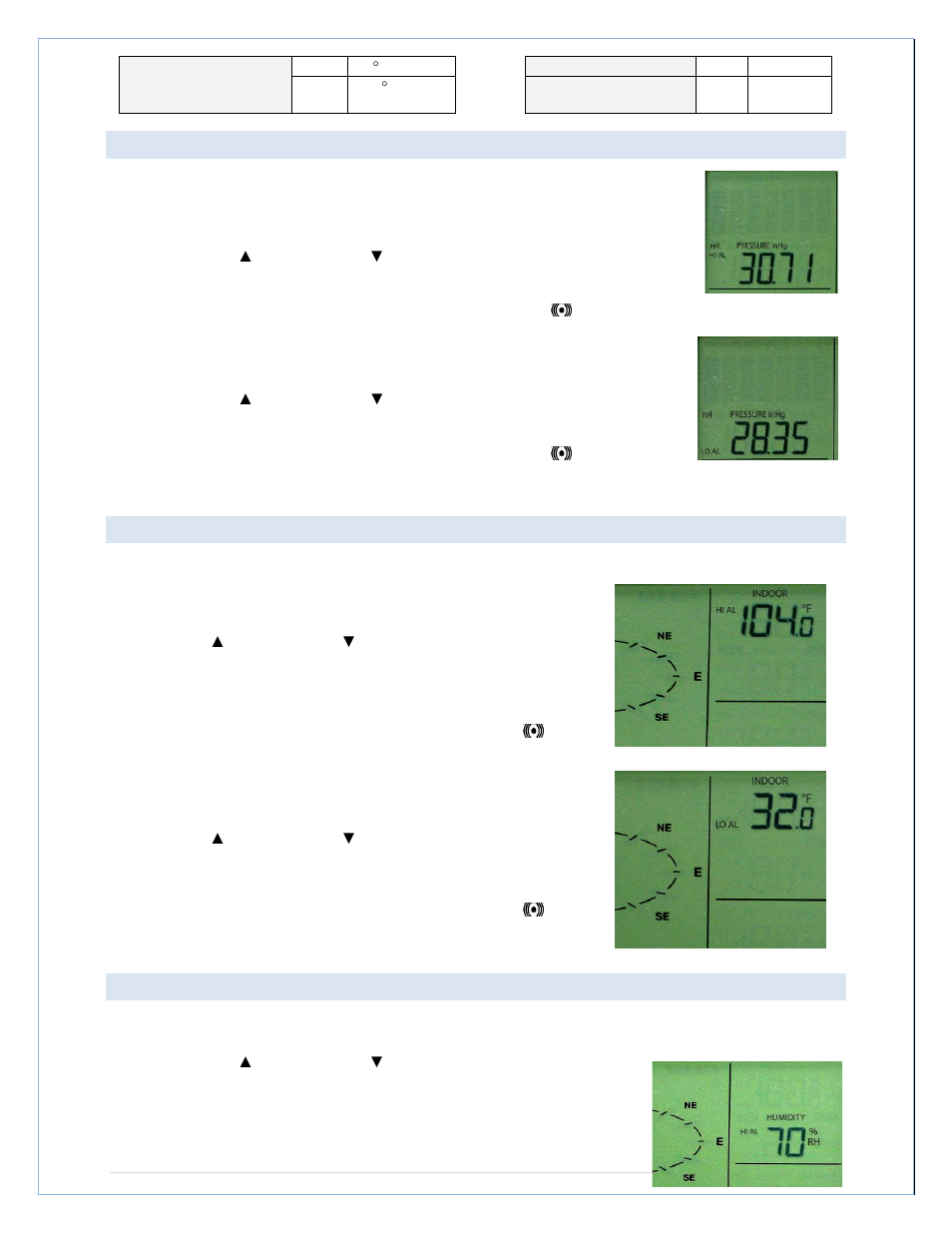Pressure alarms, Indoor temperature alarms, Indoor humidity alarms | La Crosse Technology C84612 User Manual | Page 15 / 30