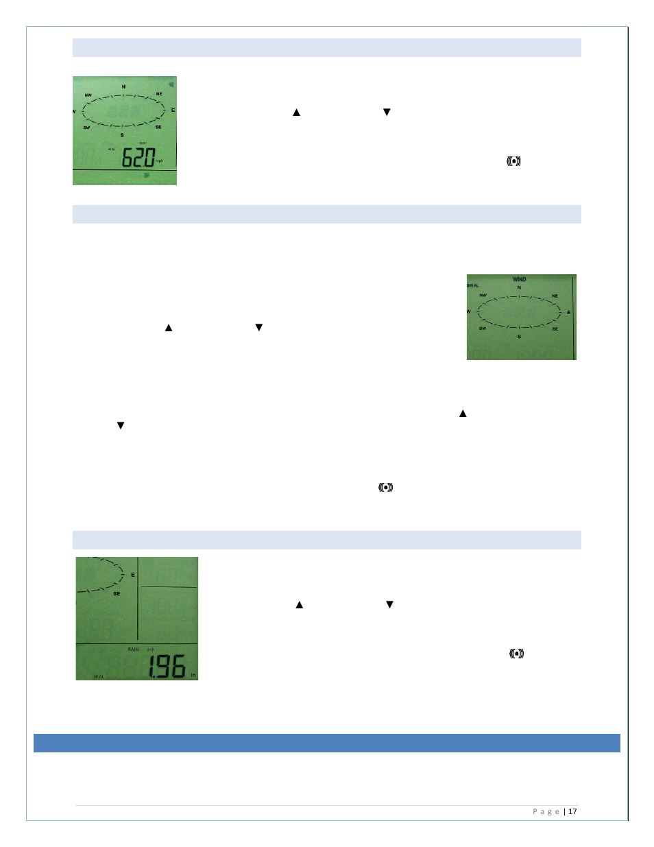 Wind gust alarm, Wind direction alarm, 24 hour rainfall alarm | Hysteresis | La Crosse Technology C84612 User Manual | Page 17 / 30