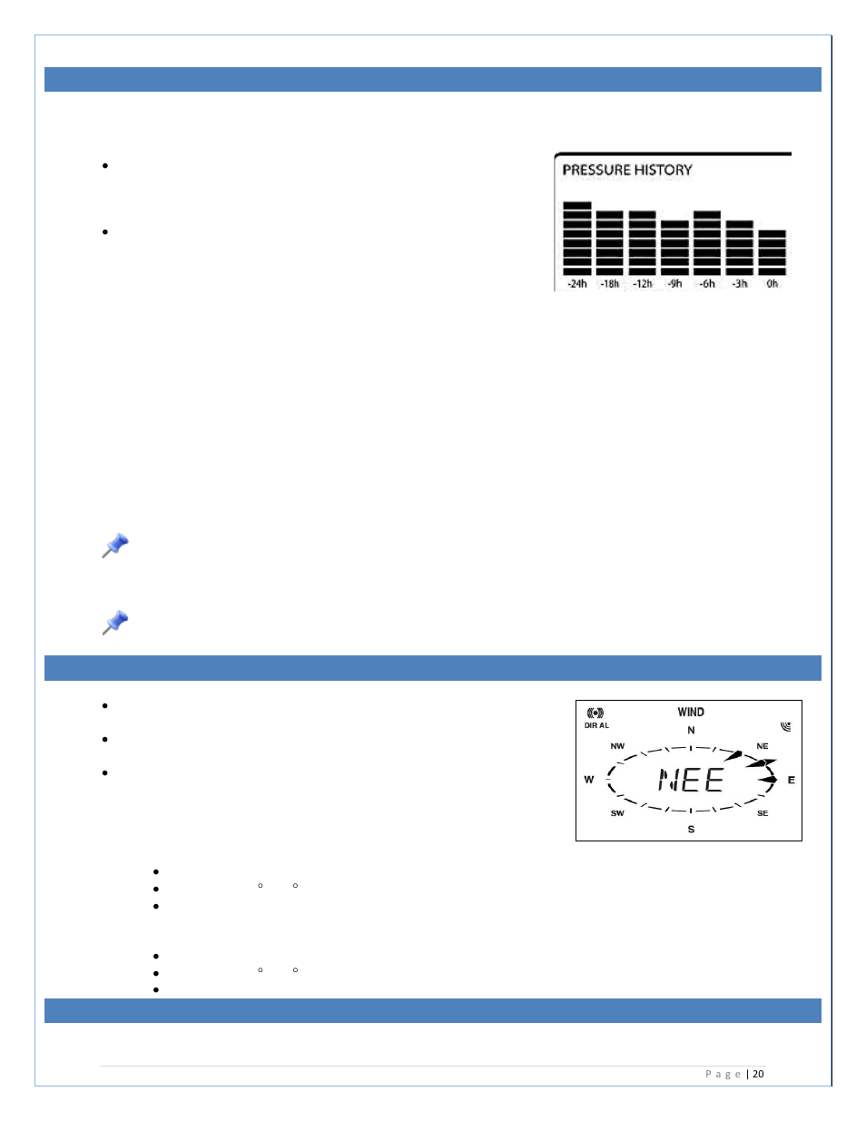 Air pressure history graph, Wind direction and wind speed measurement, Rainfall measurement | La Crosse Technology C84612 User Manual | Page 20 / 30