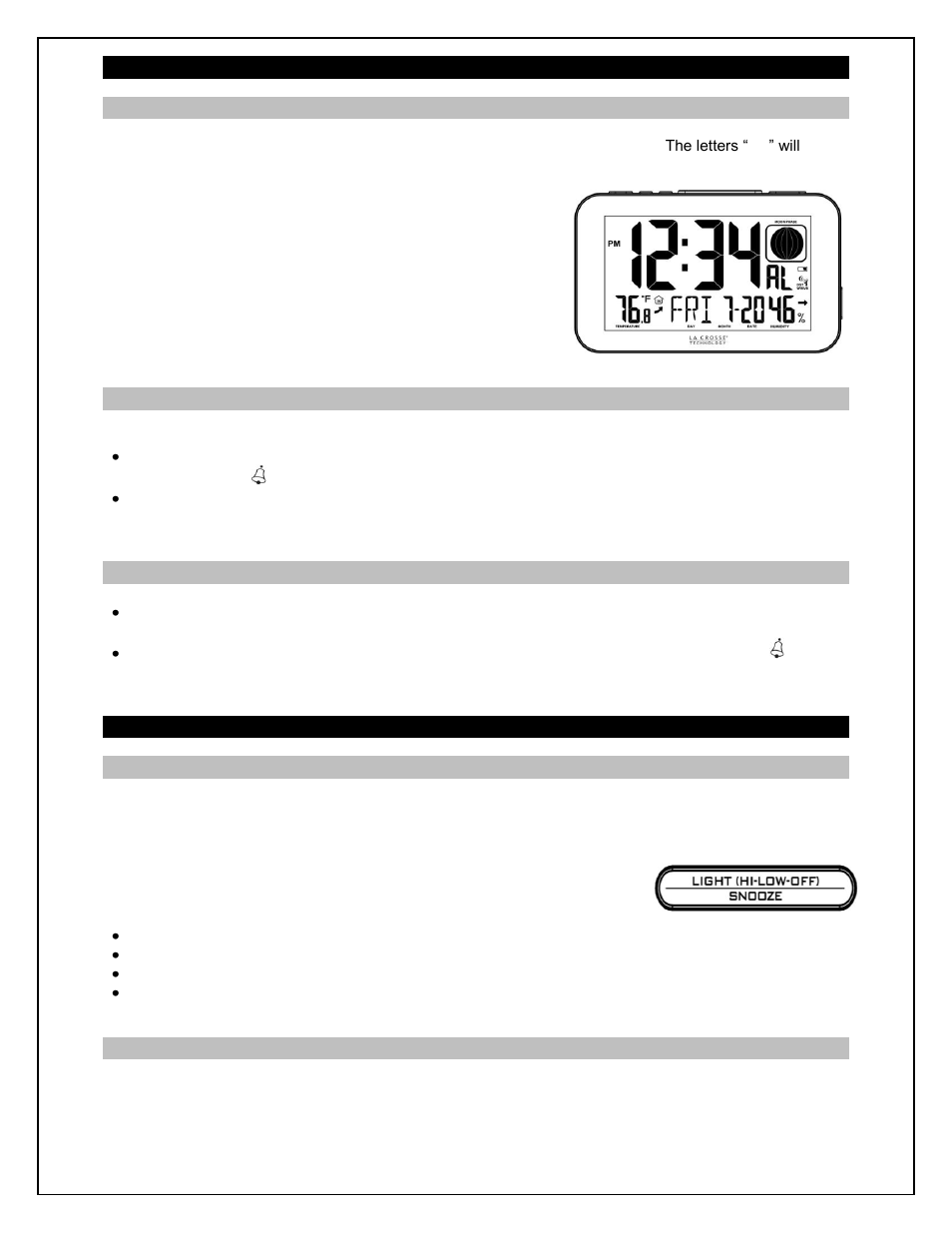Alarm time, Set alarm, Activate/deactivate alarm | Snooze alarm, Backlight, A/c power adapter, Batteries | La Crosse Technology C85183 User Manual | Page 6 / 10