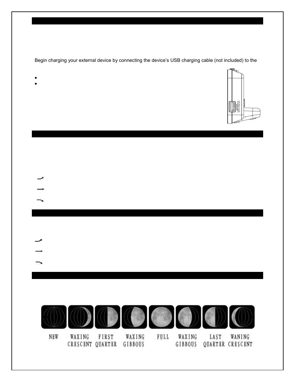 Usb charge port, Temperature trend arrows, Humidity trend arrows | Moon phase | La Crosse Technology C85183 User Manual | Page 7 / 10