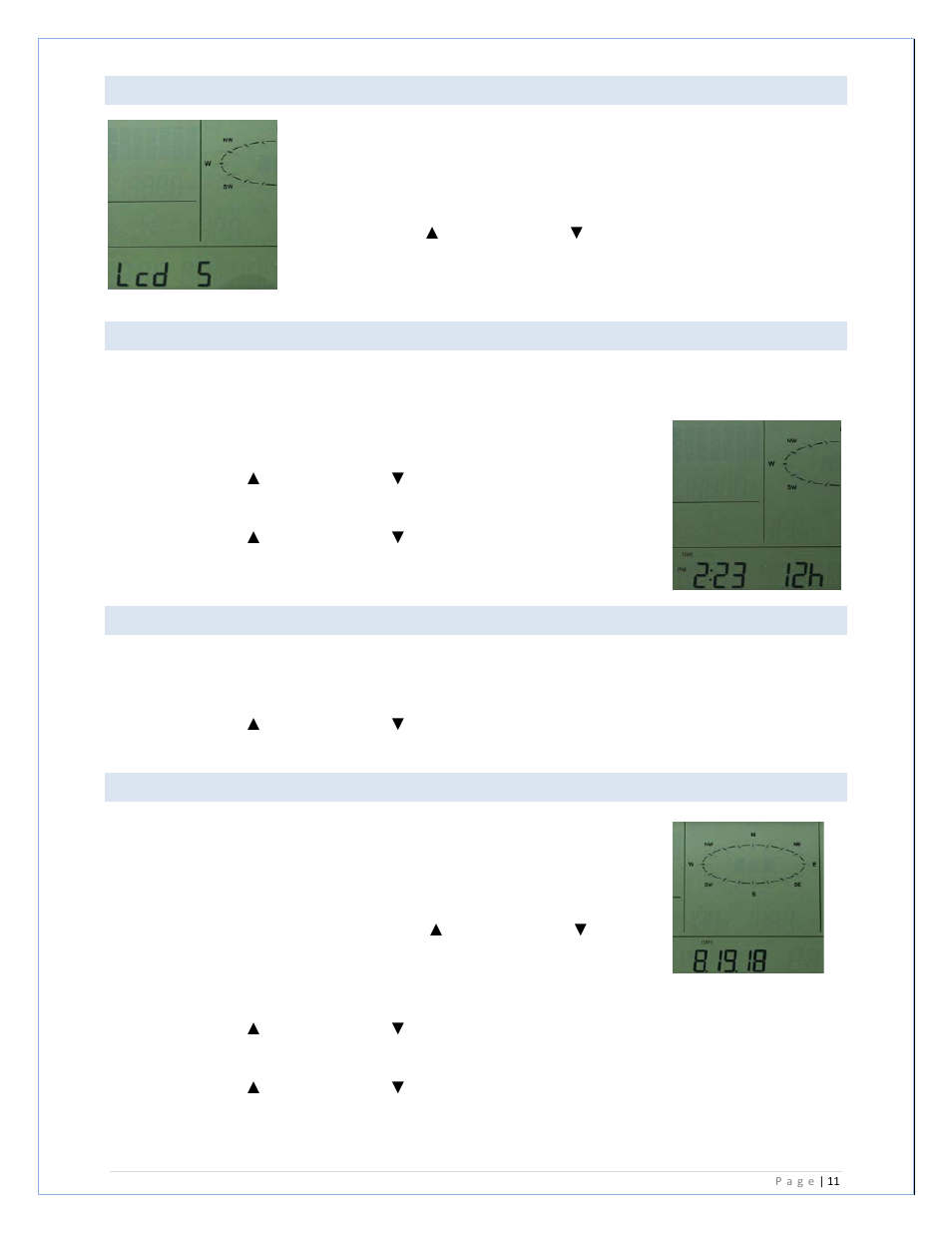 Lcd contrast set, Manual time set, 12/24 hour time display | Date set | La Crosse Technology C86234 User Manual | Page 11 / 32