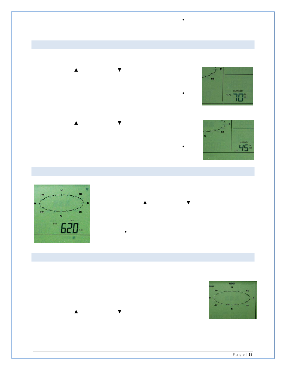 Outdoor humidity alarms, Wind gust alarm, Wind direction alarm | La Crosse Technology C86234 User Manual | Page 18 / 32
