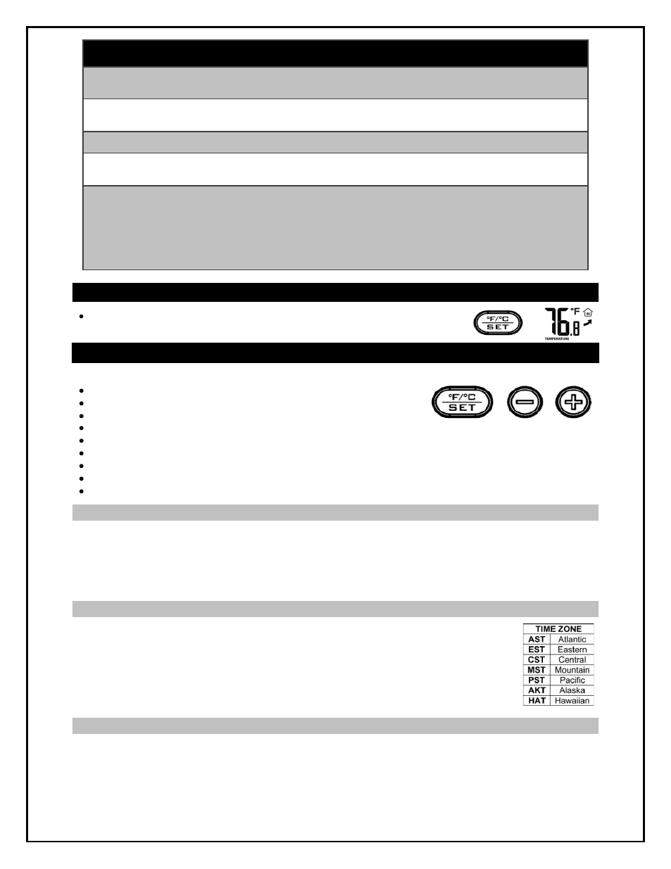 Fahrenheit/celsius, Program menu, Wwvb reception on/off | Time zone, Daylight saving time indicator on/off, Hour or 24-hour time format, On wwvb on dst | La Crosse Technology C89201 User Manual | Page 4 / 9