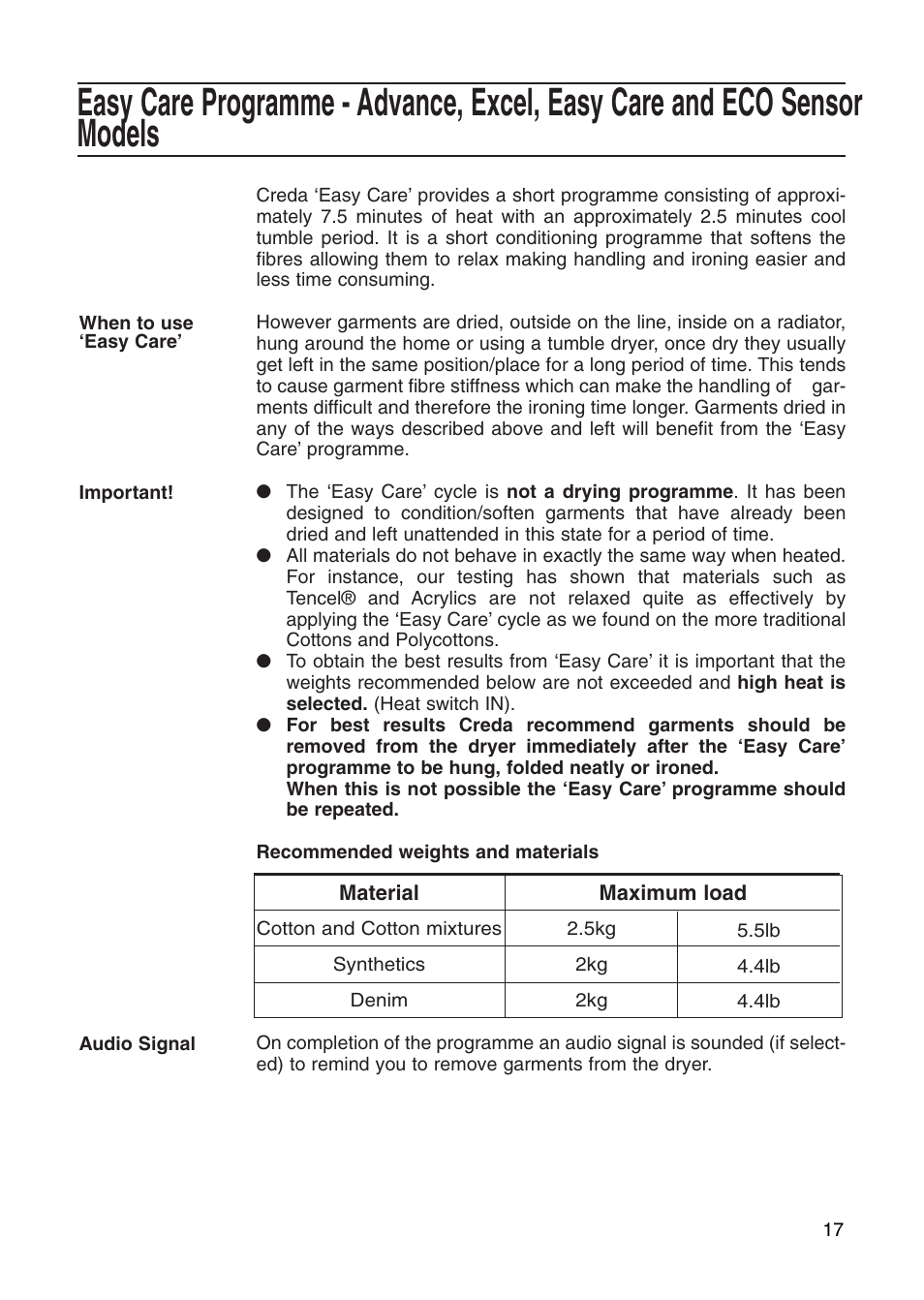 Creda Tumble Dryer User Manual | Page 17 / 24