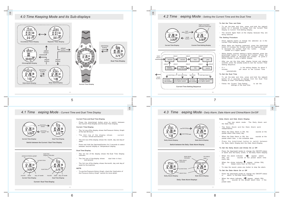 0 time keeping mode and its sub-displays, 1 time keeping mode, 2 time keeping mode | 3 time keeping mode | La Crosse Technology K2-100 User Manual | Page 3 / 12