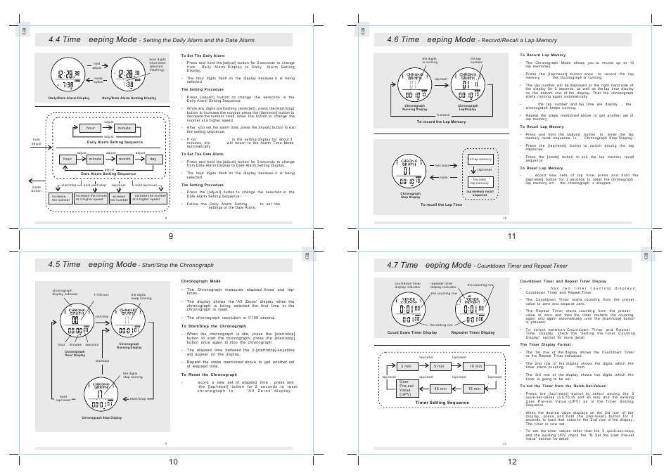 4 time keeping mode, 10 4.5 time keeping mode, 11 4.6 time keeping mode | 12 4.7 time keeping mode | La Crosse Technology K2-100 User Manual | Page 4 / 12