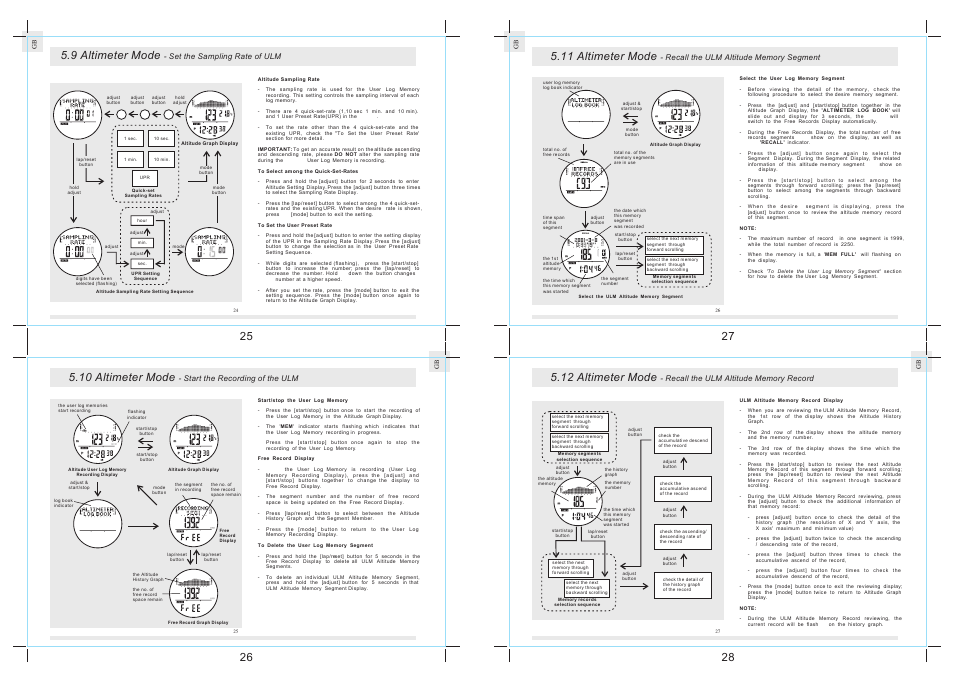 11 altimeter mode, 12 altimeter mode, 10 altimeter mode | 9 altimeter mode | La Crosse Technology K2-100 User Manual | Page 8 / 12