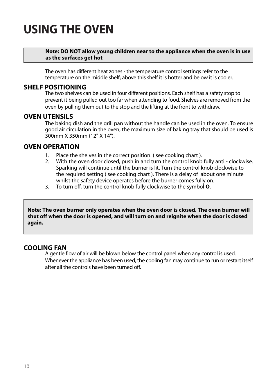 Using the oven | Creda Cordialle S120G User Manual | Page 10 / 28