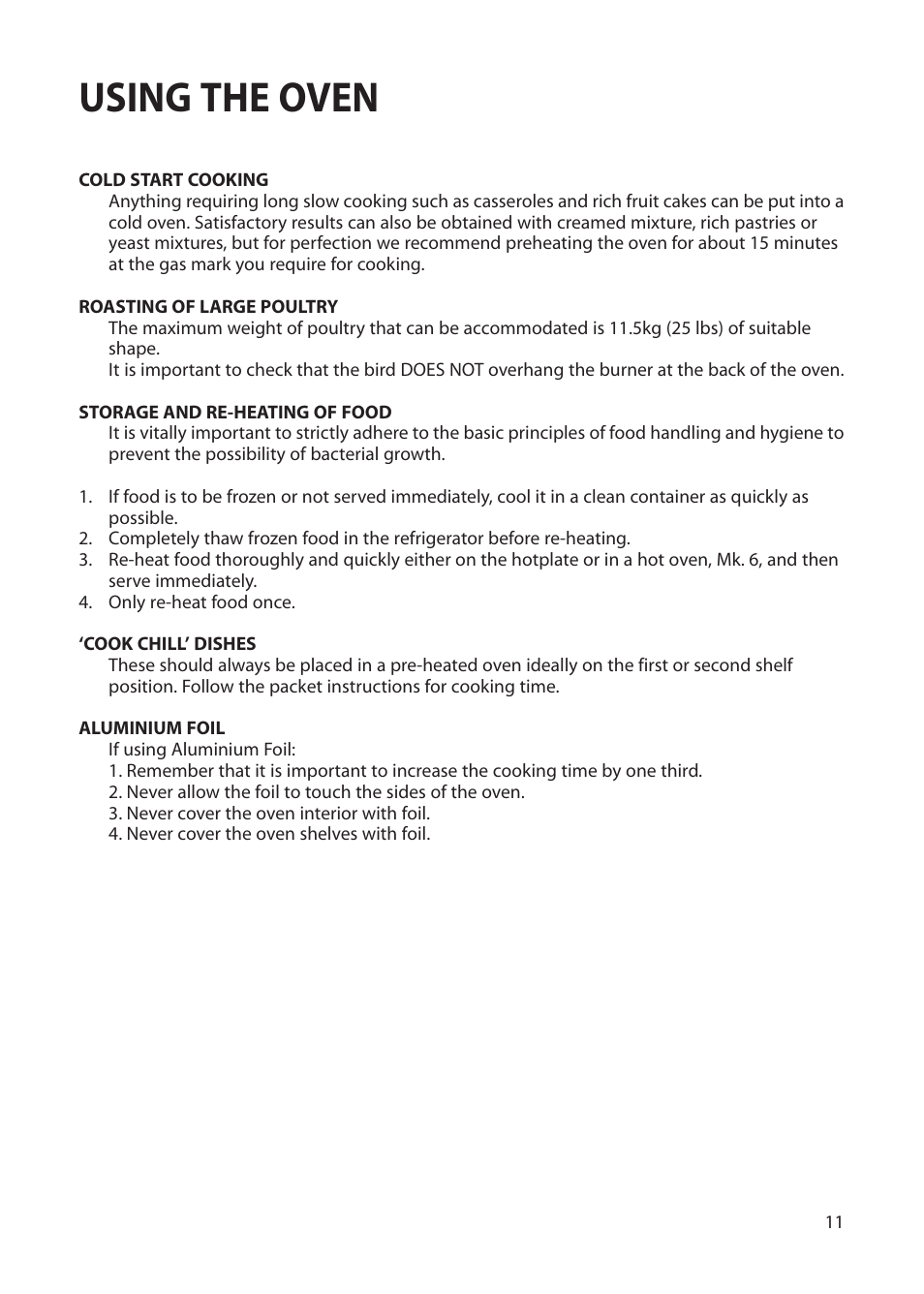 Using the oven | Creda Cordialle S120G User Manual | Page 11 / 28