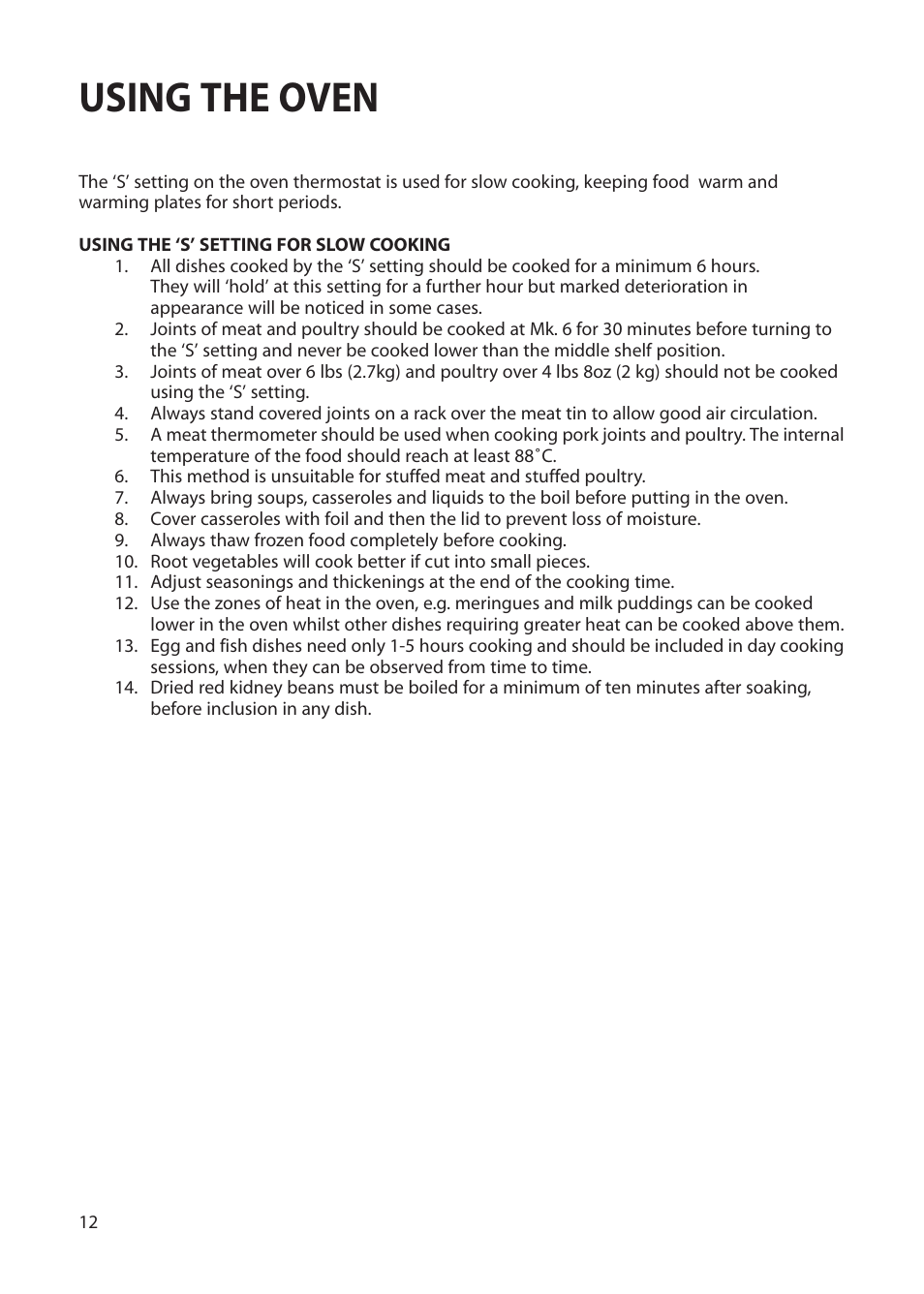 Using the oven | Creda Cordialle S120G User Manual | Page 12 / 28