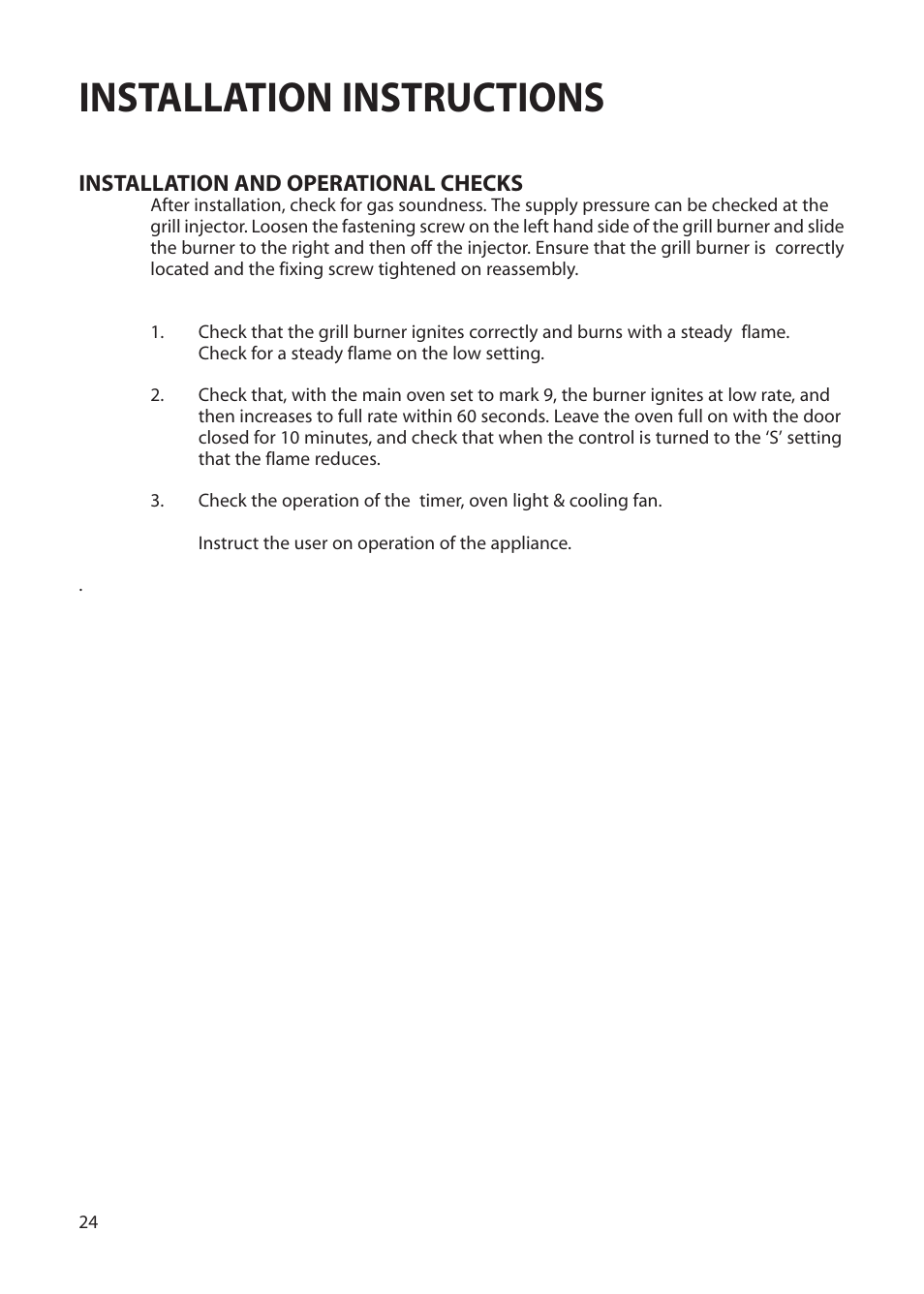 Installation instructions | Creda Cordialle S120G User Manual | Page 24 / 28