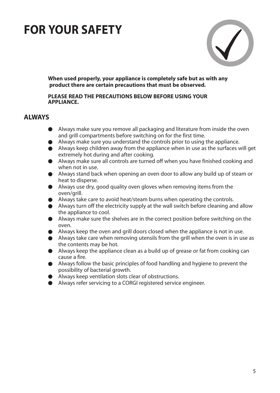 For your safety | Creda Cordialle S120G User Manual | Page 5 / 28