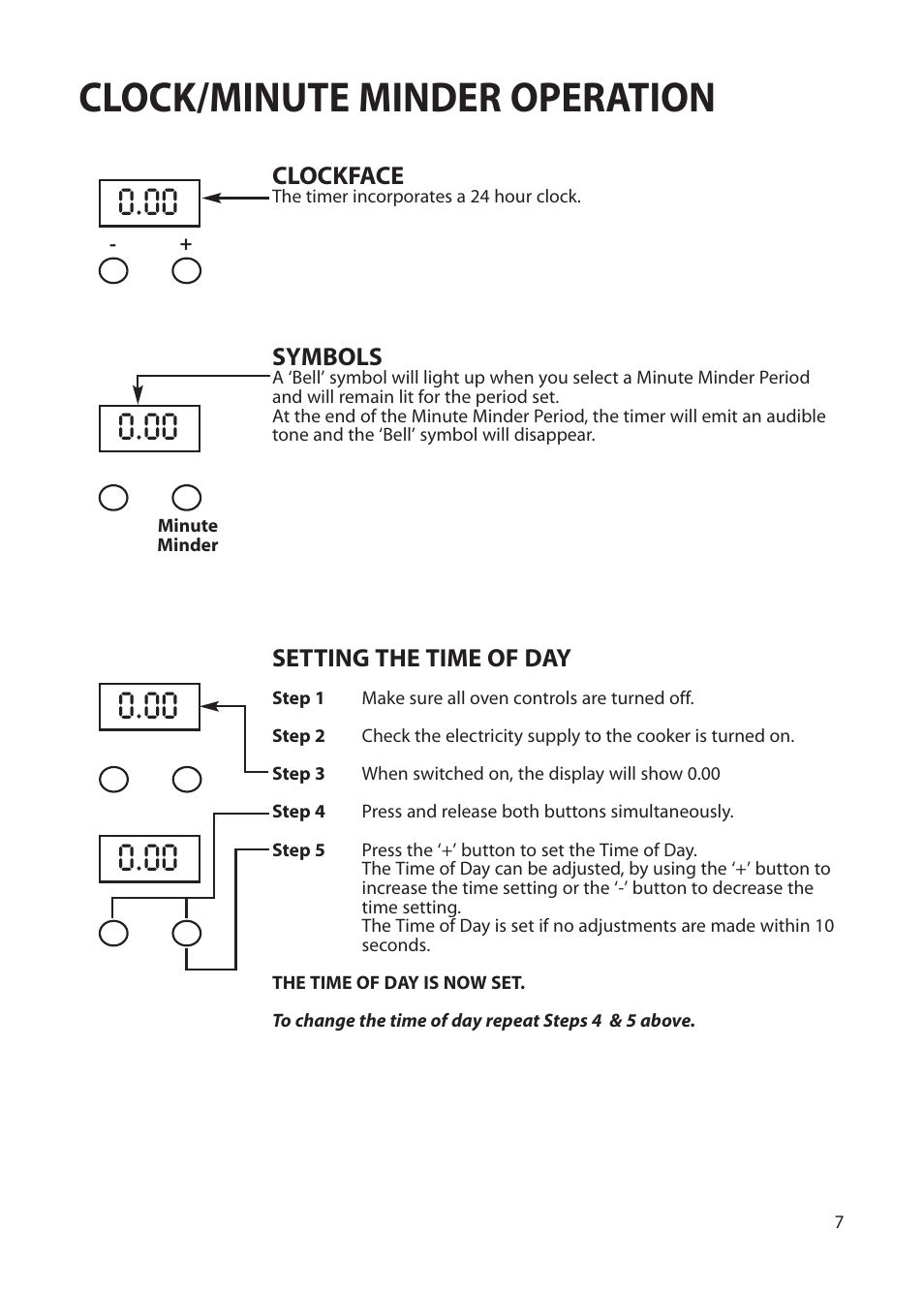 Clock/minute minder operation | Creda Cordialle S120G User Manual | Page 7 / 28
