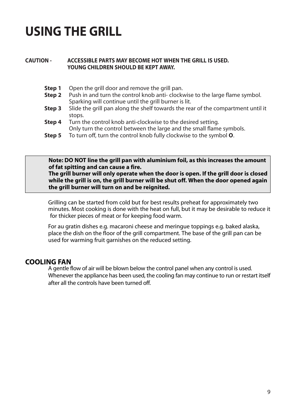 Using the grill | Creda Cordialle S120G User Manual | Page 9 / 28