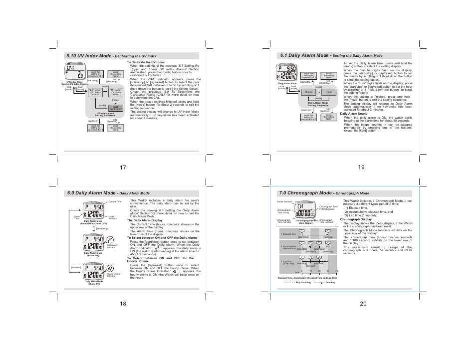 0 chronograph mode, 1 daily alarm mode, 0 daily alarm mode | 10 uv index mode | La Crosse Technology UV100 User Manual | Page 5 / 8