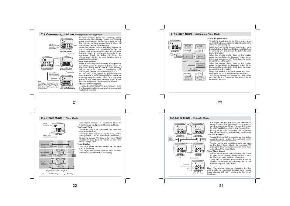2 timer mode, 0 timer mode, 1 timer mode | 1 chronograph mode | La Crosse Technology UV100 User Manual | Page 6 / 8