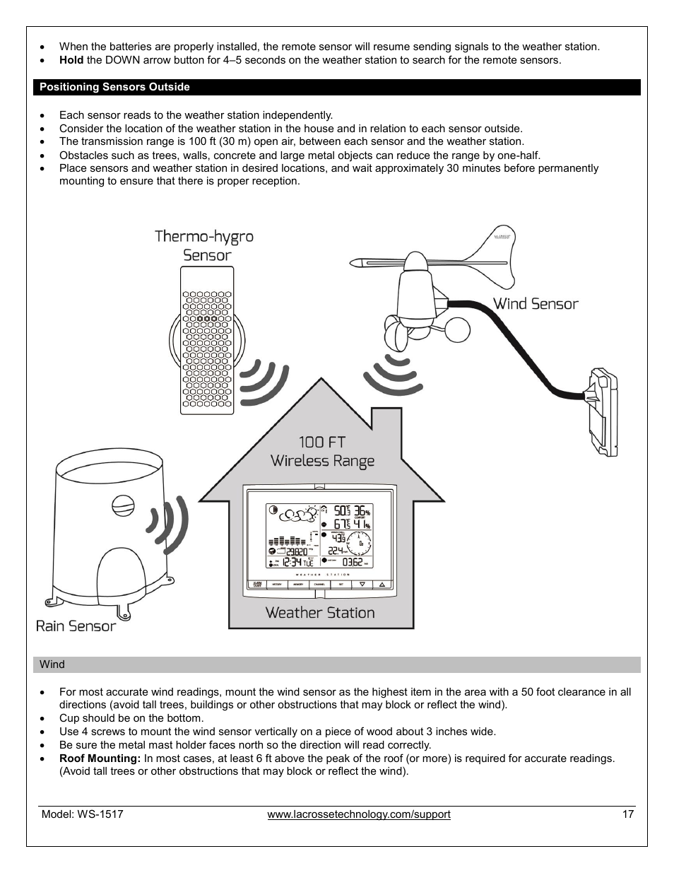 Position sensors outside, Wind | La Crosse Technology WS-1517U User Manual | Page 17 / 21