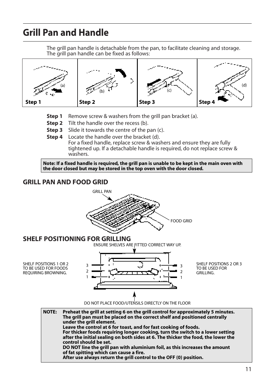 Grill pan and handle | Creda D130E User Manual | Page 11 / 32