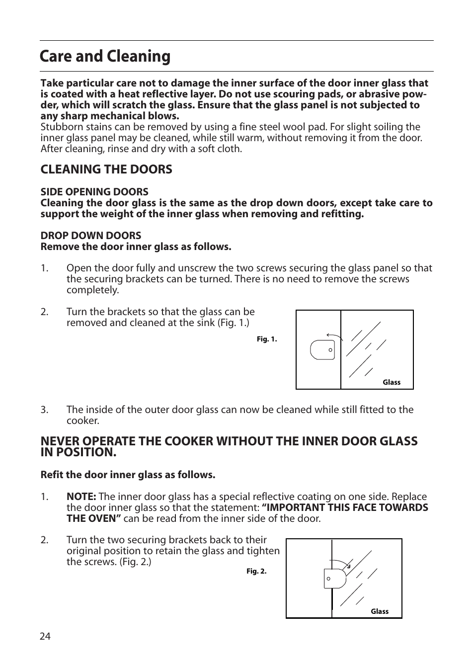 Care and cleaning, Cleaning the doors | Creda D130E User Manual | Page 24 / 32