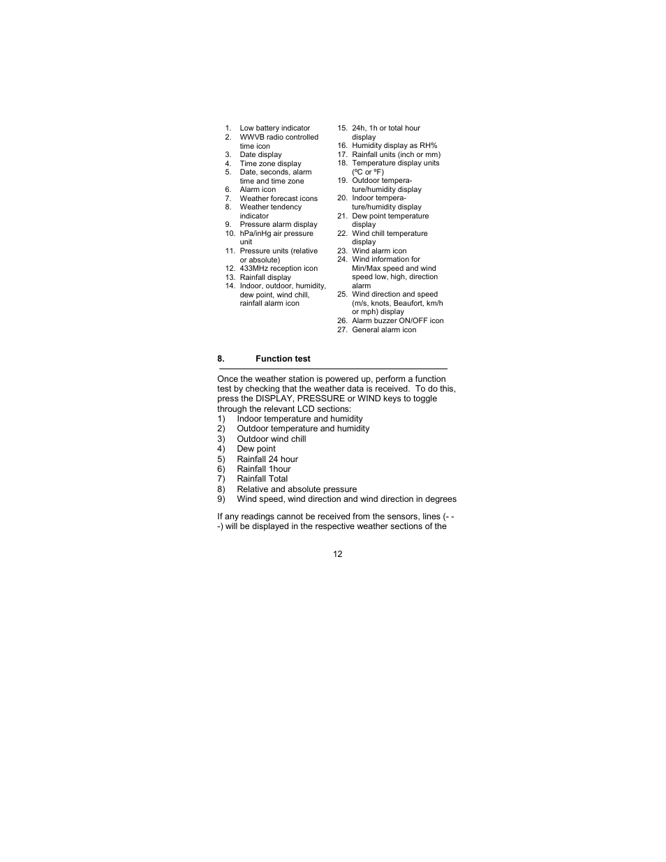 Function test | La Crosse Technology WS-2317 User Manual | Page 12 / 43