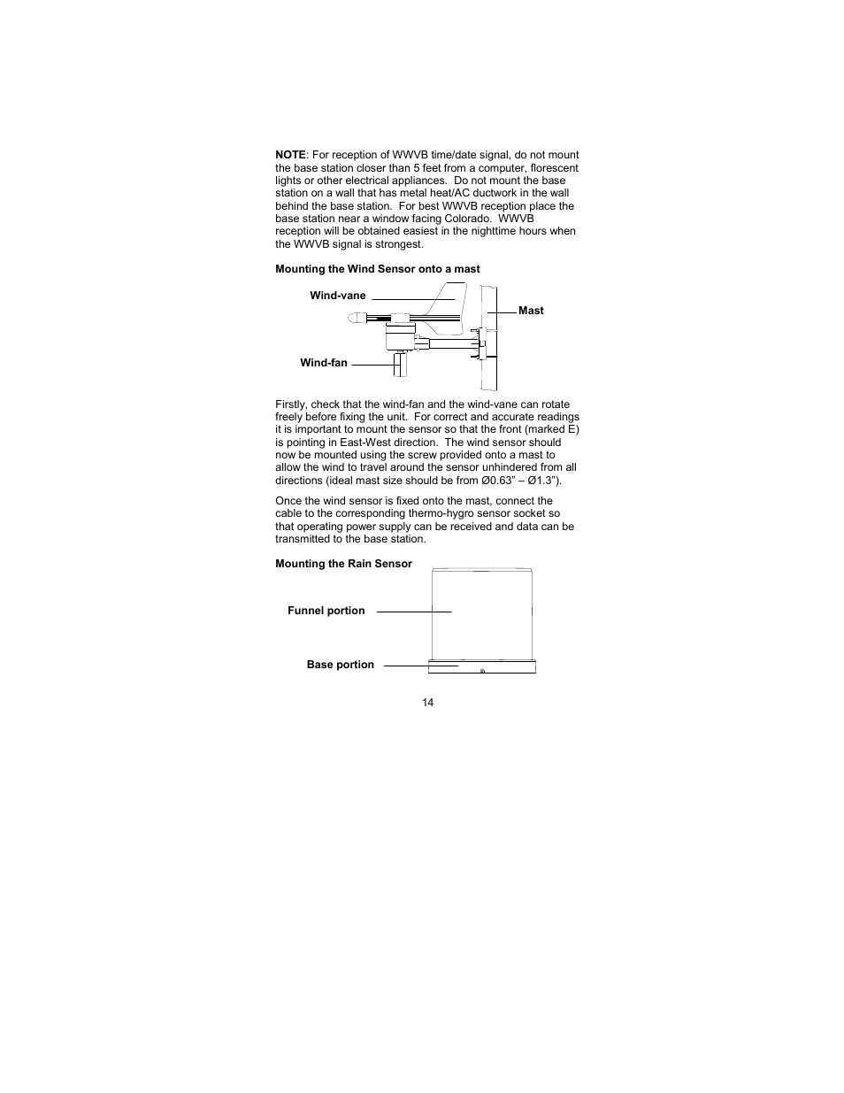 Wind sensor onto a mast, Rain sensor | La Crosse Technology WS-2317 User Manual | Page 14 / 43
