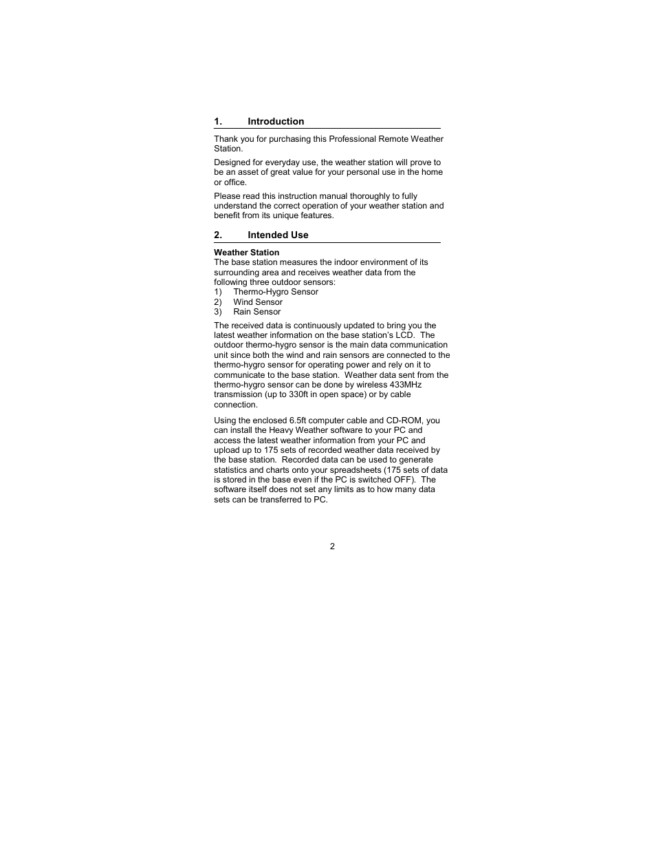 Introduction, Intended use | La Crosse Technology WS-2317 User Manual | Page 2 / 43
