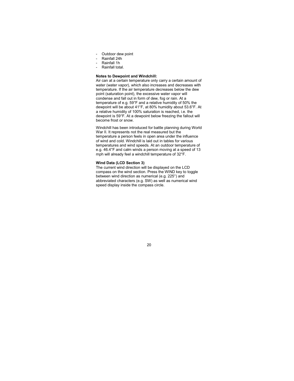 Wind data (lcd section 3) | La Crosse Technology WS-2317 User Manual | Page 20 / 43