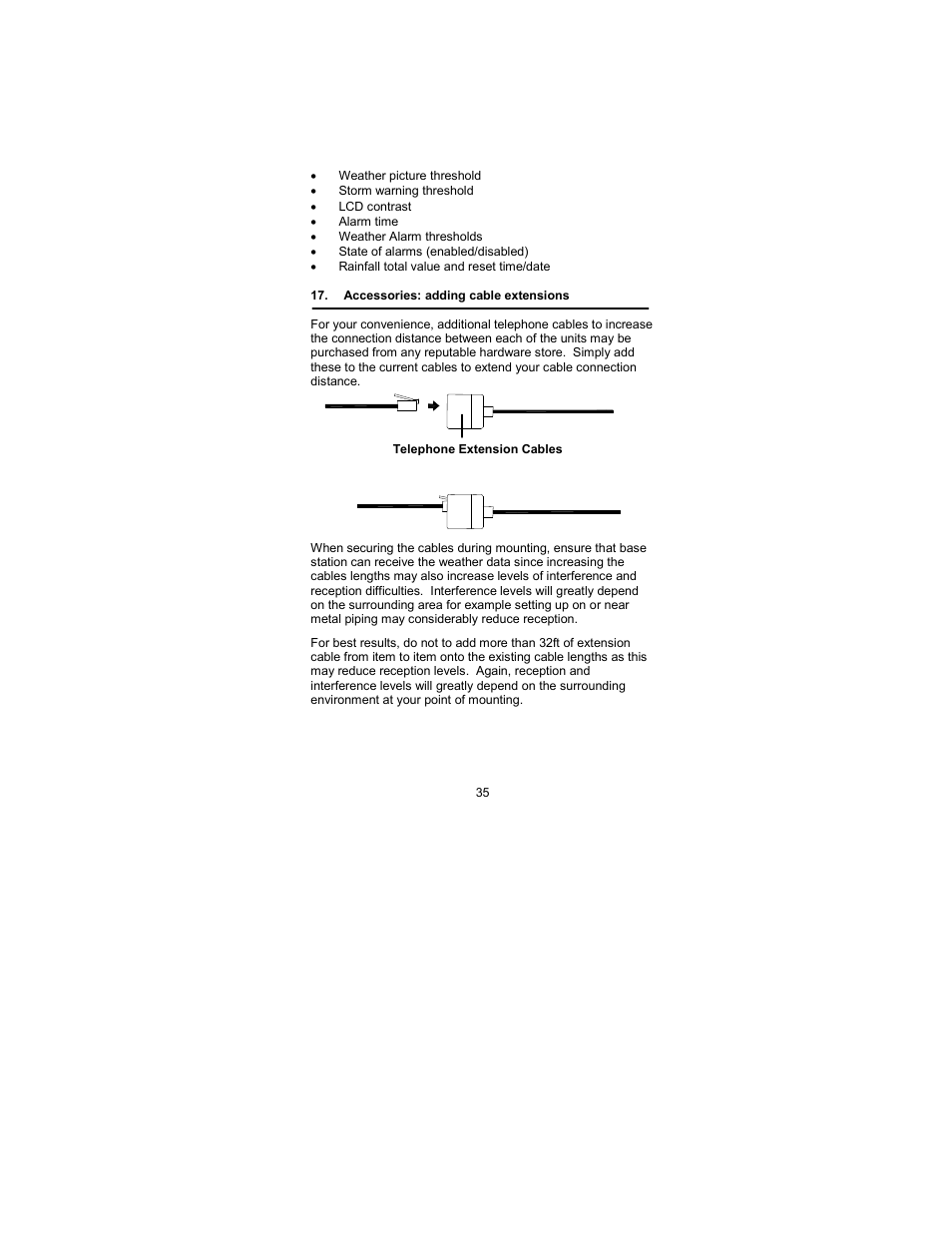 Accessories: adding cable extensions | La Crosse Technology WS-2317 User Manual | Page 35 / 43