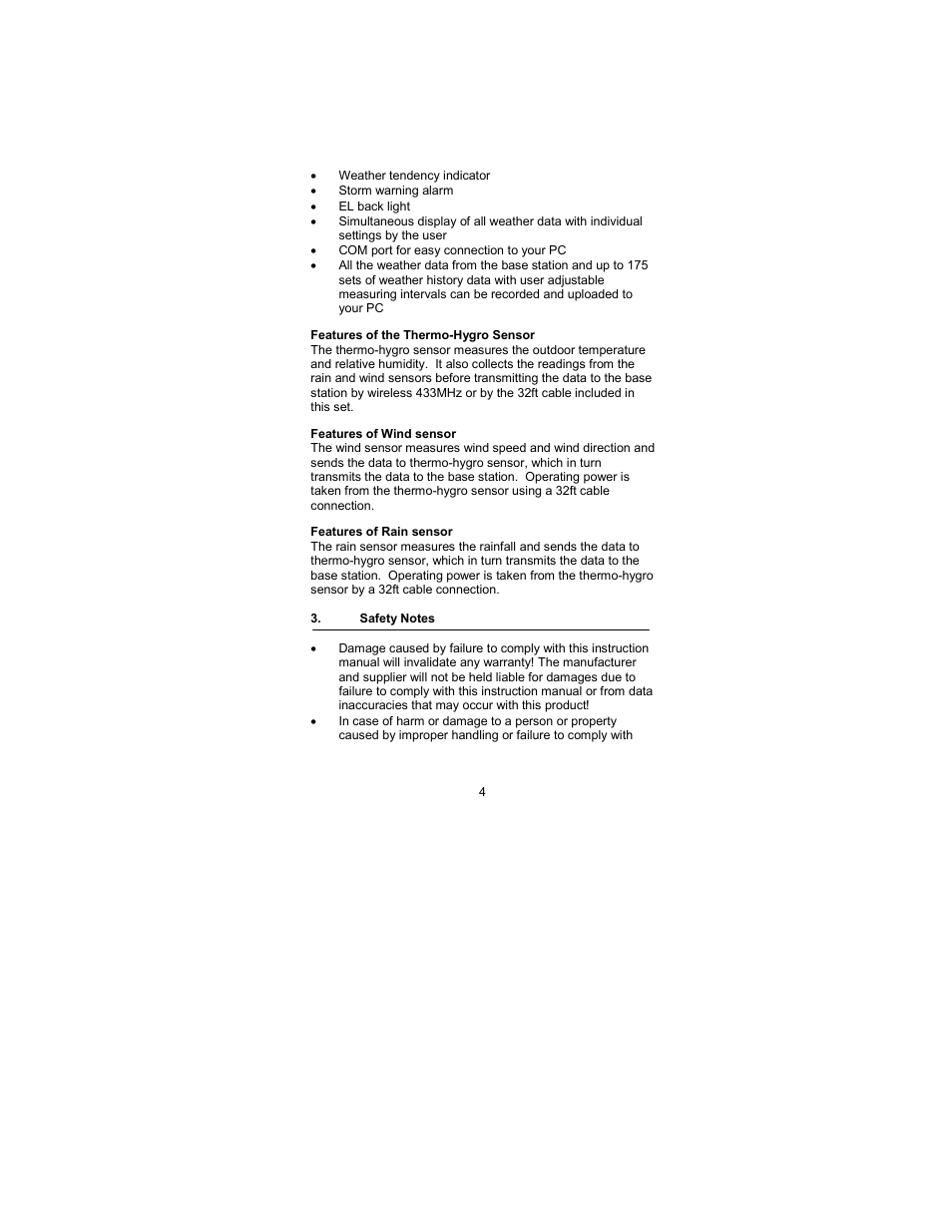 Thermo-hygro sensor, Wind sensor, Rain sensor | La Crosse Technology WS-2317 User Manual | Page 4 / 43