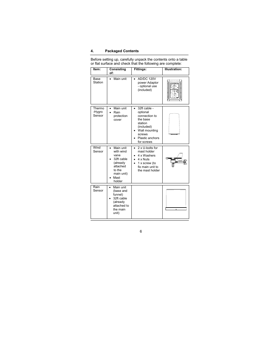 Packaged contents | La Crosse Technology WS-2317 User Manual | Page 6 / 43