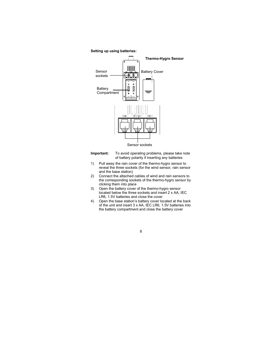 Using batteries | La Crosse Technology WS-2317 User Manual | Page 8 / 43