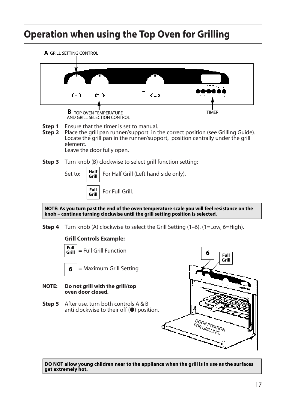 Operation when using the top oven for grilling | Creda R430E User Manual | Page 17 / 40