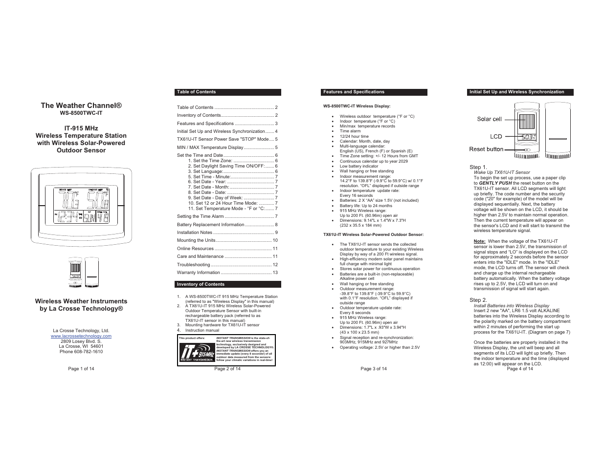 La Crosse Technology WS-8500TWC-IT User Manual | 4 pages